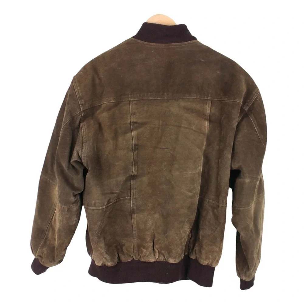 Vintage Basic Editions Brown Leather Bomber Jacket Quilted Lined Zip Mens Medium